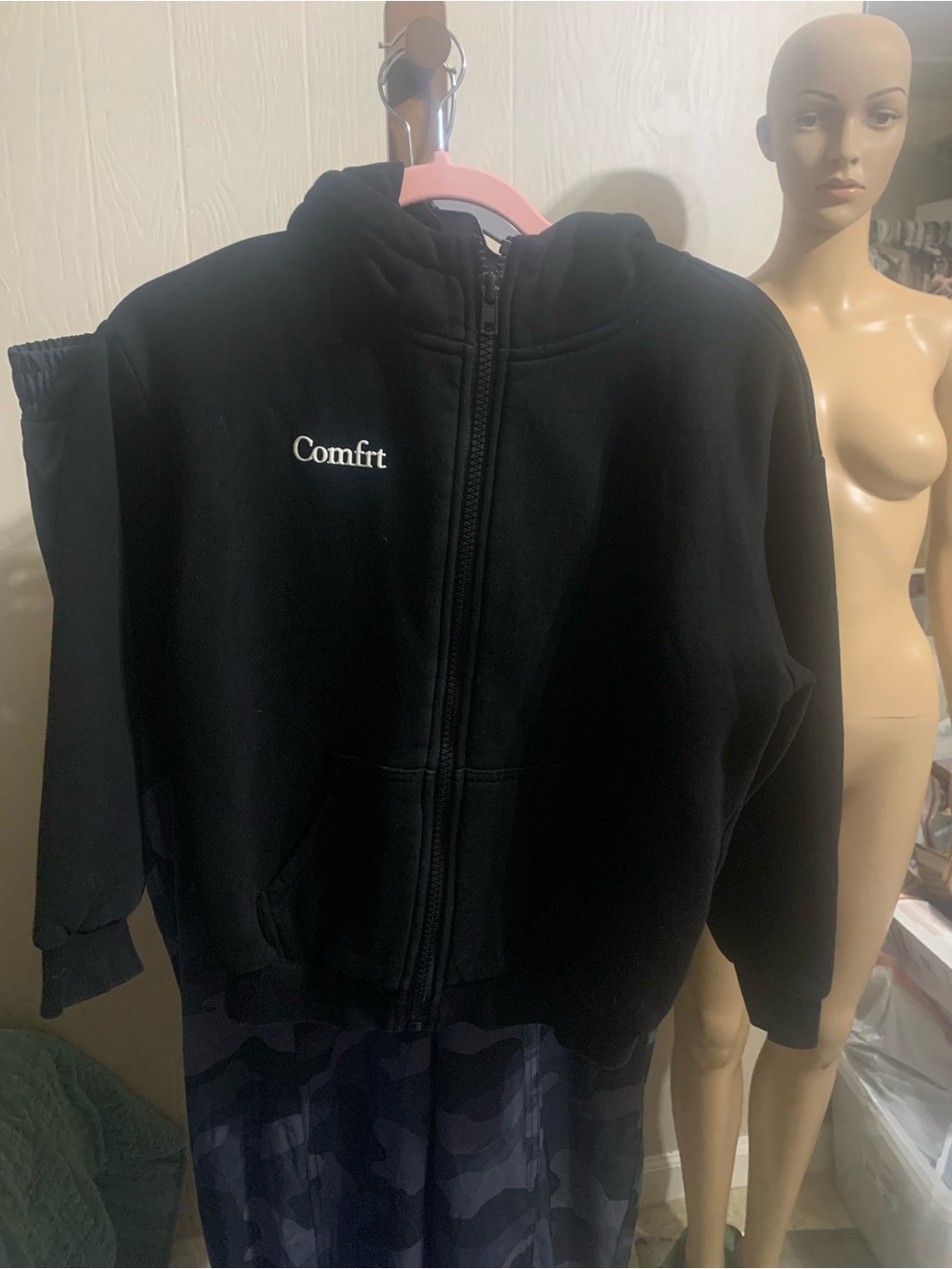Comfort Embroidered Black Zip Hoodie
